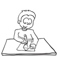 simple black nad white little boy drawing a house vector image