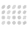 Hashtag simple black line icons set vector image Hashtag simple black line icons set