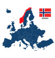 map of europe with highlighted norway vector image vector image