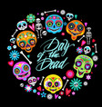 greeting card with sugar skulls for mexican autumn vector image