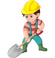 Cool worker with shovel and yellow helmet cartoon Vector Image