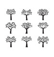 set black trees with leaves outline vector image vector image