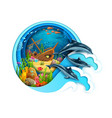 sunken ship dolphins on paper cut sea landscape vector image