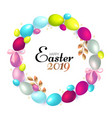 easter wreath with realistic colorful eggs gold vector image