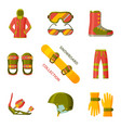 snowboard icon collection set with equipment vector image