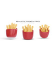 set of 3d realistic render fries potatoes in red vector image