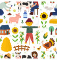 cute farm seamless pattern with scarecrow pig vector image vector image