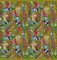 seamless pattern with bird leaves and flowers vector image