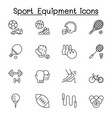 sport equipment icons set in thin line style vector image