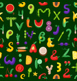 cartoon fruit vegetable letters seamless pattern vector image vector image