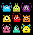 monster head face icon set happy halloween cute vector image