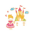colorful childish drawing of castle and princess vector image