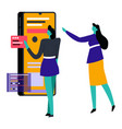 women using smartphone or gadget box for shopping vector image