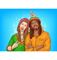 pop art rastafarian couple - man woman vector image
