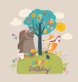cartoon animals celebrating birthday in the forest vector image