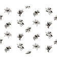 black seamless pattern with drawn flowers vector image