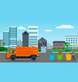 city waste recycling concept with garbage truck vector image