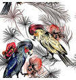 seamless tropical pattern with parrots palm leafs vector image vector image