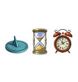 set of different old clocks sundial hourglass vector image vector image