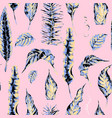 template card of tropical leaves on pink vector image vector image