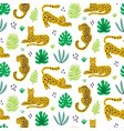 leopard and tropical leaves jungle pattern vector image