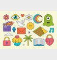 collection comic pop art stickers contoured groovy vector image