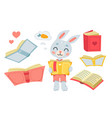 cute bunny reading baby rabbit character thinking vector image vector image
