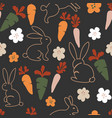 rabbits flowers and carrots seamless patter vector image