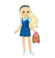 girl in jeans dress hold backpack vector image