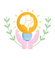 world mental health day hands with brain in light vector image vector image
