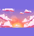 cartoon evening sky sun and clouds sunset scene vector image
