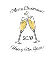 wo sparkling glasses of champagne 2019 merry vector image vector image
