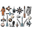 space exploration astronaut icons set vector image