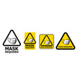mask required prevention triangular sign vector image vector image