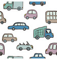 seamless pattern of hand drawn cute cartoon cars vector image vector image