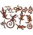 set of reptile animals in decorative tribal style vector image vector image