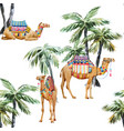 watercolor camel and palm pattern vector image