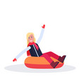 happy woman sledding on snow rubber tube winter vector image