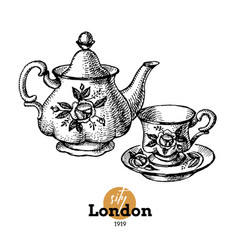 Hand drawn sketch tea set Royalty Free Vector Image