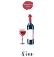 red wine bottle and glass vector image