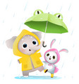 baby bunny and elephant with umbrella under rain vector image vector image