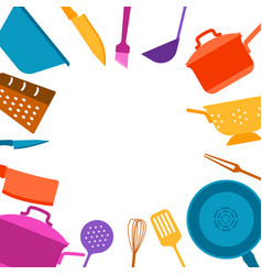 Card with kitchen shelves and cooking utensils in Vector Image