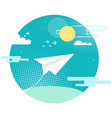 image paper plane in sky in round frame white vector image