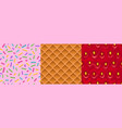 textures of waffle strawberry colored sprinkles vector image