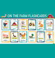 flashcards with cartoon farm animals and barn vector image