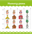 memory game education games with three little pigs vector image vector image