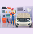 mechanic in garage auto service man fixing vector image