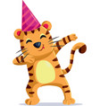funny tiger cartoon celebrating and dancing vector image
