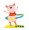 cheerful pink pig with hula hoop vector image