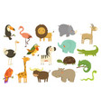jungle animals and birds set flamingo gazelle vector image